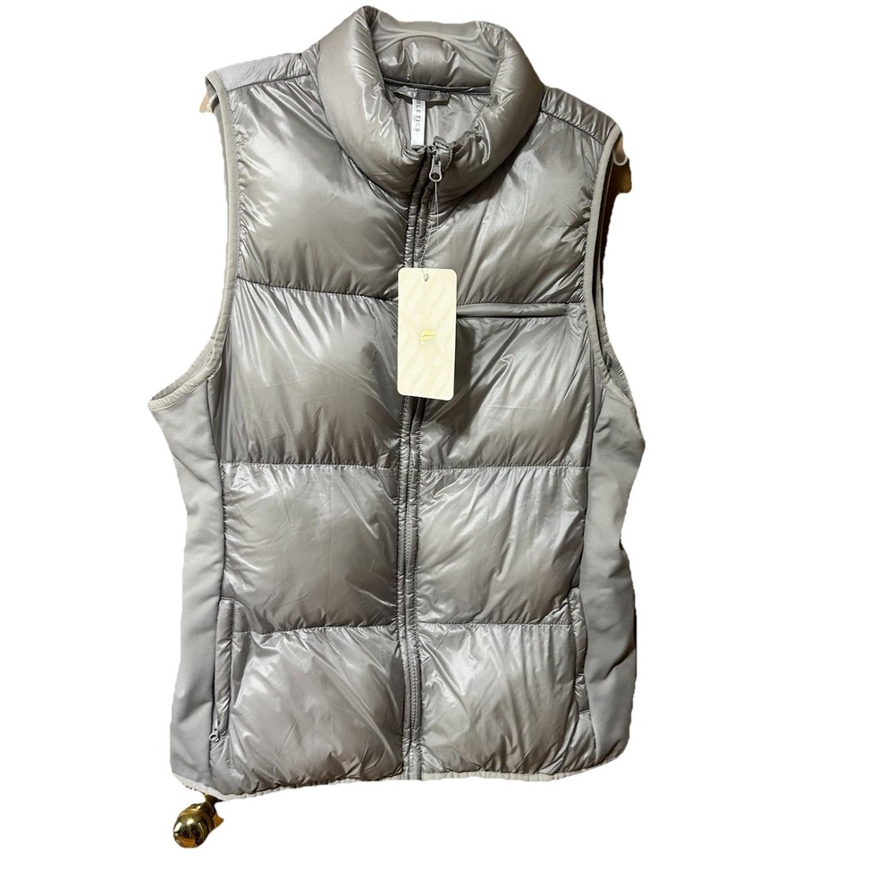 Fabletics Elliot Packable Puffer Vest Collar NWT Silver Size XXL